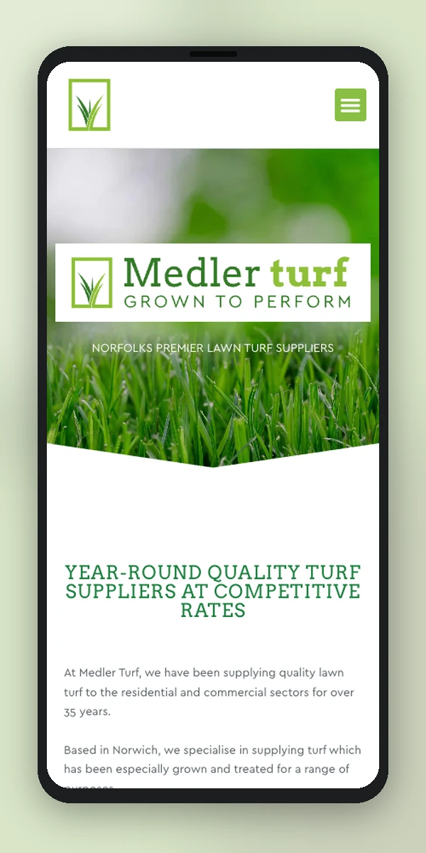 Medler Turf website on a phone