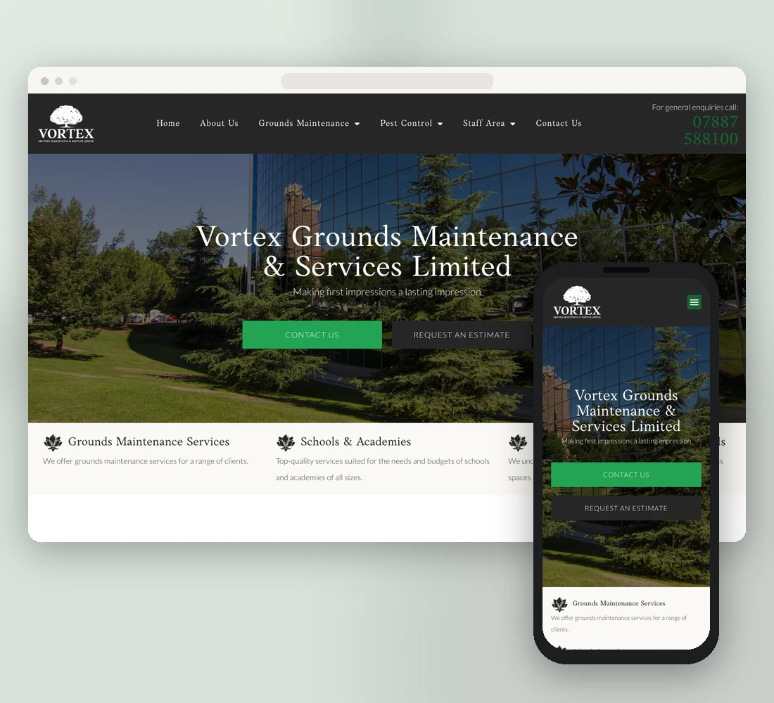 Vortex GMS website on desktop and mobile