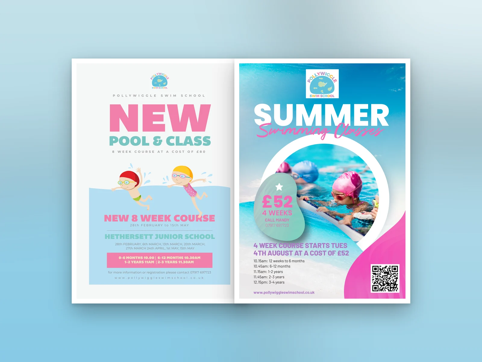 Two Pollywiggle Swim School flyer designs