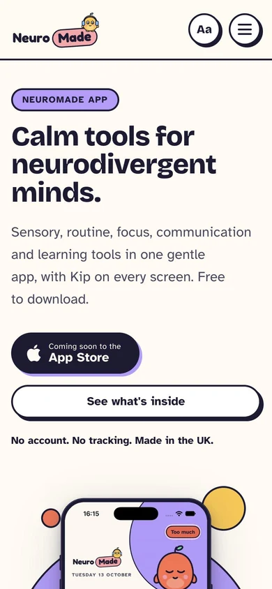 NeuroMade home page on a phone